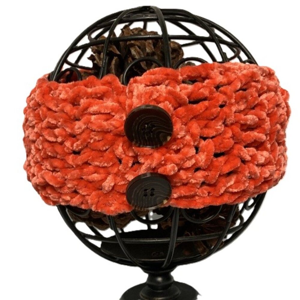 Hand Crafted Thick Headband with Buttons Chenille Peach Salamander